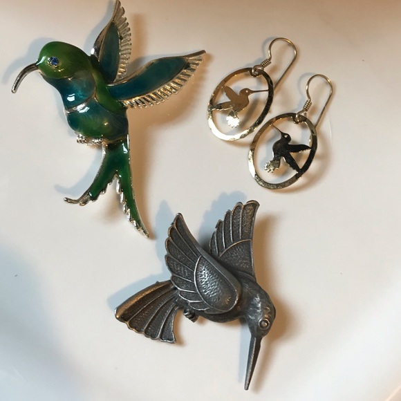 Hummingbird Bundle Earrings and Brooch - Pins - Picture 4 of 9